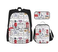 SYKzqiO I Love London 3-Piece Backpack Set with Messenger Bag and Pouch,fit for Tourism, Mountaineering, Shopping