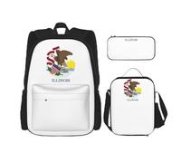 SYKzqiO Illinois State Flag 3-Piece Backpack Set with Messenger Bag and Pouch,fit for Tourism, Mountaineering, Shopping