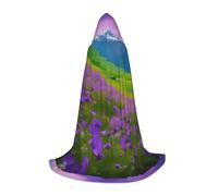 SYKzqiO Nature Purple Flowers Meadow Mountain Scenic print Teen Hooded Cape Cloak, Long Elegant Witch Vampire Costume for Role Play