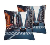 SYKzqiO New York City print 2 Pack Soft Imitation Linen Pillowcases for Home Decor, with Hidden Zipper