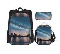 SYKzqiO Night Sky and Trees 3-Piece Backpack Set with Messenger Bag and Pouch,fit for Tourism, Mountaineering, Shopping