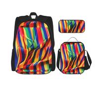 SYKzqiO Rainbow Color Stripe 3-Piece Backpack Set with Messenger Bag and Pouch,fit for Tourism, Mountaineering, Shopping