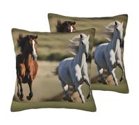 SYKzqiO Running Horses print 2 Pack Soft Imitation Linen Pillowcases for Home Decor, with Hidden Zipper