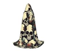 SYKzqiO Skull Skeleton print Teen Hooded Cape Cloak, Long Elegant Witch Vampire Costume for Role Play