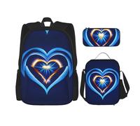 SYKzqiO Sky Blue Heart 3-Piece Backpack Set with Messenger Bag and Pouch,fit for Tourism, Mountaineering, Shopping