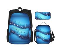 SYKzqiO Sky Blue Musical Notes 3-Piece Backpack Set with Messenger Bag and Pouch,fit for Tourism, Mountaineering, Shopping
