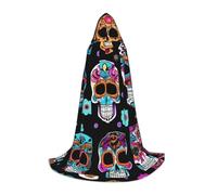 SYKzqiO Sugar Skull print Teen Hooded Cape Cloak, Long Elegant Witch Vampire Costume for Role Play