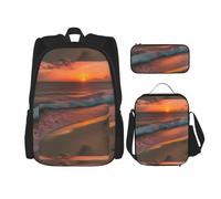 SYKzqiO Sunset at The Beach 3-Piece Backpack Set with Messenger Bag and Pouch,fit for Tourism, Mountaineering, Shopping
