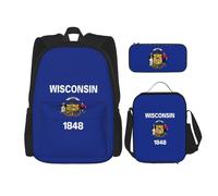 SYKzqiO Wisconsin State Flag 3-Piece Backpack Set with Messenger Bag and Pouch,fit for Tourism, Mountaineering, Shopping