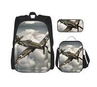 SYKzqiO World War 2 Aircraft Airplane04 3-Piece Backpack Set with Messenger Bag and Pouch,fit for Tourism, Mountaineering, Shopping