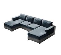 SYLC 10 Pieces Sofa Cushion Covers for U-Shaped Modular Sectional Couch with 4 Seat+4 Back+2 Arms, Stretch Velvet Upholstered Covers for Sofa Bed with Deep Double Chaise (Grey Blue,Large (10 Pieces))