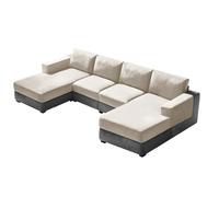 SYLC 10 Pieces Sofa Cushion Covers for U-Shaped Modular Sectional Couch with 4 Seat+4 Back+2 Arms, Stretch Velvet Upholstered Covers for Sofa Bed with Deep Double Chaise (Beige,Universal (10 Pieces))