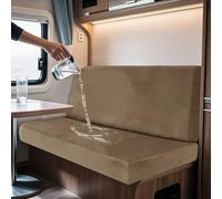 SYLC 2 Piece Waterproof Caravan Seat Covers and Backrest Cover, Non-slip Motorhome Dinette Cushion Covers with Ties, Stretch Campervan Seat Covers Velvet (Camel,Rectangular M)