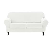 SYLC 3 Pieces Loveseat Sofa Slipcover, Sofa Cover 2 Seater with 2 Separate Seat Cushion Covers, Furniture Protector Collection Split Set Stretch Velvet (White)