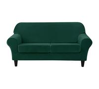 SYLC 3 Pieces Loveseat Sofa Slipcover, Sofa Cover 2 Seater with 2 Separate Seat Cushion Covers, Furniture Protector Collection Split Set Stretch Velvet (Dark green)