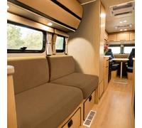 SYLC Caravan Seat Cover Stretch Jacquard, Non-slip RV Dinette Cushion Covers with 2 Straps, Couch Cushion Covers for Camper Sofa Bench (Camel,W 225-275 cm, D 45-65 cm)