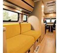 SYLC Caravan Seat Cover Stretch Jacquard, Non-slip RV Dinette Cushion Covers with 2 Straps, Couch Cushion Covers for Camper Sofa Bench (Golden,W 130-160 cm, D 60-90 cm)