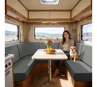 SYLC Caravan Seat Cover Stretch Jacquard, Non-slip RV Dinette Cushion Covers with 2 Straps, Couch Cushion Covers for Camper Sofa Bench (Med grey,W 70-95 cm, D 40-65 cm)