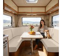 SYLC Caravan Seat Cover Stretch Jacquard, Non-slip RV Dinette Cushion Covers with 2 Straps, Couch Cushion Covers for Camper Sofa Bench (Beige,W 70-95 cm, D 40-65 cm)