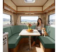 SYLC Caravan Seat Cover Stretch Jacquard, Non-slip RV Dinette Cushion Covers with 2 Straps, Couch Cushion Covers for Camper Sofa Bench (Green,Corner backrest)