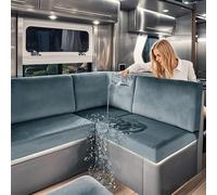SYLC Caravan Seat Covers Waterproof Velvet, Motorhome Seat Cover with Elastic-band and Lacing, RV Sofa Cushion Cover for camper (Grey blue,W 100-130 cm, D 45-55 cm)