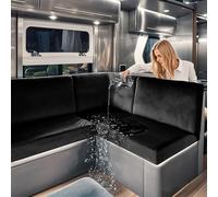 SYLC Caravan Seat Covers Waterproof Velvet, Motorhome Seat Cover with Elastic-band and Lacing, RV Sofa Cushion Cover for camper (Black,W 230-280 cm, D 55-65 cm)