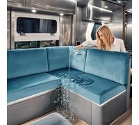 SYLC Caravan Seat Covers Waterproof Velvet, Motorhome Seat Cover with Elastic-band and Lacing, RV Sofa Cushion Cover for camper (Blue,W 100-125 cm, D 55-65 cm)