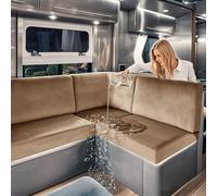 SYLC Caravan Seat Covers Waterproof Velvet, Motorhome Seat Cover with Elastic-band and Lacing, RV Sofa Cushion Cover for camper (Camel,W 140-170 cm, D 110-130 cm)