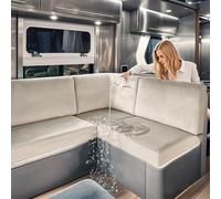 SYLC Caravan Seat Covers Waterproof Velvet, Motorhome Seat Cover with Elastic-band and Lacing, RV Sofa Cushion Cover for camper (Beige,W 100-125 cm, D 55-65 cm)