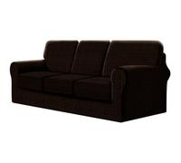 SYLC Fitted Sofa Cover 3 Seater, 7 Piece Sofa Slipcover with 3 Seat Cushion Covers and 3 Backrest Covers, Settee Covers Stretch Velvet Anaglyph(Dark Coffee,Large Sofa - 7 PCS)