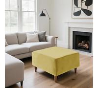 SYLC Ottoman Cover Stretch Velvet, Footstool Cover and Pouffe Cover Non-slip with Elastic Bottom/ties, Slipcover for Folding Storage Poofy Foot Stool (Lemon,Square-L Ottoman)