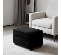 SYLC Ottoman Cover Stretch Velvet, Footstool Cover and Pouffe Cover Non-slip with Elastic Bottom/ties, Slipcover for Folding Storage Poofy Foot Stool (Black,Rectangular Ottoman+Seat)