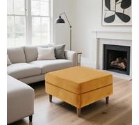SYLC Ottoman Cover Stretch Velvet, Footstool Cover and Pouffe Cover Non-slip with Elastic Bottom/ties, Slipcover for Folding Storage Poofy Foot Stool (Gold,Square-L Ottoman+Seat)