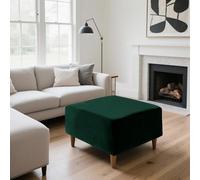 SYLC Ottoman Cover Stretch Velvet, Footstool Cover and Pouffe Cover Non-slip with Elastic Bottom/ties, Slipcover for Folding Storage Poofy Foot Stool (Dark green,Square-L Ottoman)