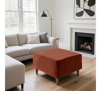 SYLC Ottoman Cover Stretch Velvet, Footstool Cover and Pouffe Cover Non-slip with Elastic Bottom/ties, Slipcover for Folding Storage Poofy Foot Stool (Orange,Square-L Ottoman)
