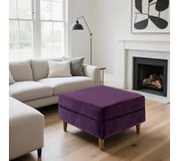 SYLC Ottoman Cover Stretch Velvet, Footstool Cover and Pouffe Cover Non-slip with Elastic Bottom/ties, Slipcover for Folding Storage Poofy Foot Stool (Purple,Square-M Ottoman+Seat)