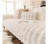 SYLC Rabbit Plush Sofa Cover 1 2 3 Seater, Sofa Slipcover Corner L Shape Thick Warm Couch Protector Anti-slip Caravan Seat Cushion Covers for Kids, Pets (Ivory,W 70cm×L 180cm)