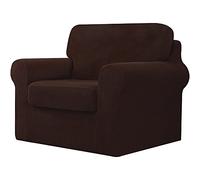 SYLC Sofa Cover Stretch Jacquard Sofa Slipcover 1 Seater with 1 Backrest and 1 Seat Cushion Separate Furniture Protector Armchair Cover 75-110cm 3PCS (Dark coffee)