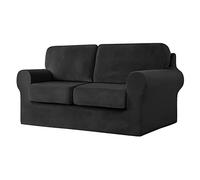 SYLC Sofa Cover with Separate Seat Cushions and Backrests Stretch Velvet Sofa Slipcover Couch Covers Furniture Protector Split Combined (Black,Large 3-Seat Set 5 PCS)
