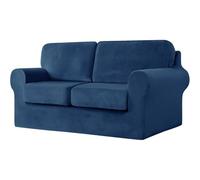 SYLC Sofa Cover with Separate Seat Cushions and Backrests Stretch Velvet Sofa Slipcover Couch Covers Furniture Protector Split Combined (Blue,Large 2 Seat Set 5 PCS)