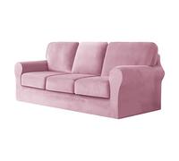 SYLC Sofa Cover with Separate Seat Cushions and Backrests Stretch Velvet Sofa Slipcover Couch Covers Furniture Protector Split Combined (Pink,Large 3-Seat Set 7 PCS)