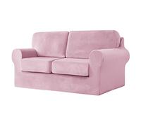 SYLC Sofa Cover with Separate Seat Cushions and Backrests Stretch Velvet Sofa Slipcover Couch Covers Furniture Protector Split Combined (Pink,2 Seat Set 5 PCS)