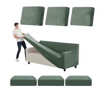 SYLC Stretch Ektorp Sofa Cover, Velvet Sofa Covers 1/2/3/4 Seater with Seat Cover and Back Cover, Non-slip Settee Covers Well-fitted (avocado green,185-235cm 7pcs)