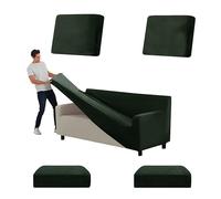 SYLC Stretch Ektorp Sofa Cover, Velvet Sofa Covers 1/2/3/4 Seater with Seat Cover and Back Cover, Non-slip Settee Covers Well-fitted (dark green,XL 185-235cm 5pcs)