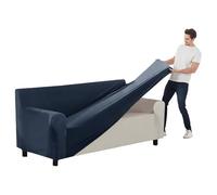 SYLC Stretch Ektorp Sofa Cover, Velvet Sofa Covers 1/2/3/4 Seater with Seat Cover and Back Cover, Non-slip Settee Covers Well-fitted (navy blue,185-235cm 1pc)