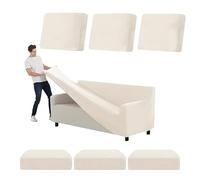 SYLC Stretch Ektorp Sofa Cover, Velvet Sofa Covers 1/2/3/4 Seater with Seat Cover and Back Cover, Non-slip Settee Covers Well-fitted (beige,185-235cm 7pcs)