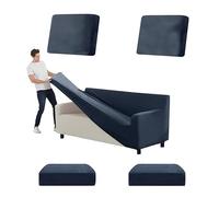 SYLC Stretch Ektorp Sofa Cover, Velvet Sofa Covers 1/2/3/4 Seater with Seat Cover and Back Cover, Non-slip Settee Covers Well-fitted (navy blue,XL 145-178cm 5pcs)