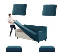 SYLC Stretch Ektorp Sofa Cover, Velvet Sofa Covers 1/2/3/4 Seater with Seat Cover and Back Cover, Non-slip Settee Covers Well-fitted (peacock blue,XL 185-235cm 5pcs)