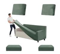 SYLC Stretch Ektorp Sofa Cover, Velvet Sofa Covers 1/2/3/4 Seater with Seat Cover and Back Cover, Non-slip Settee Covers Well-fitted (avocado green,145-178cm 5pcs)