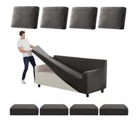 SYLC Stretch Ektorp Sofa Cover, Velvet Sofa Covers 1/2/3/4 Seater with Seat Cover and Back Cover, Non-slip Settee Covers Well-fitted (dark grey,XL 235-300cm 9pcs)